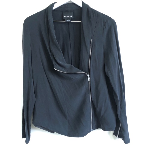 TROUVÉ Black Draped Moto Jacket - Picture 3 of 8